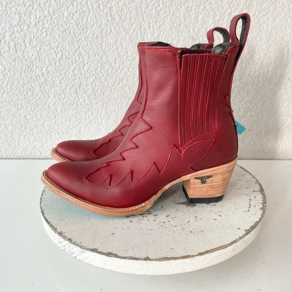 Lane CHELSEA Womens Cowboy Bootie 6 Western Red Short Cowgirl Ankle Boots EUC - Picture 4 of 11